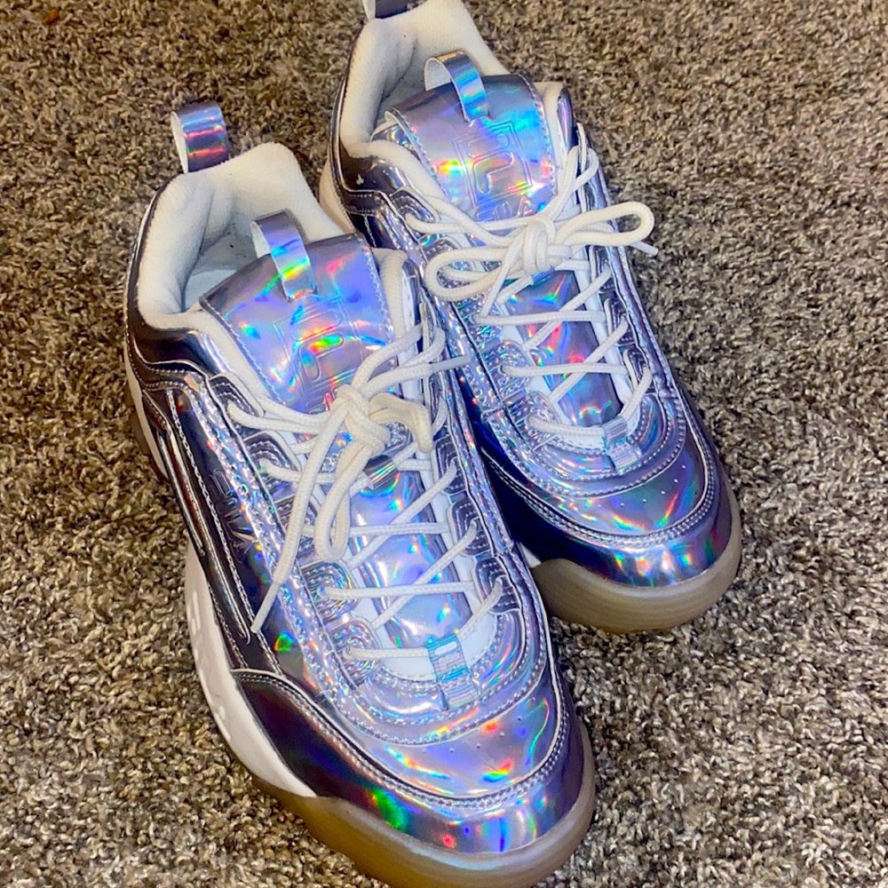 Women’s Fila sneakers metallic rainbow. Lightly used sz 8.5